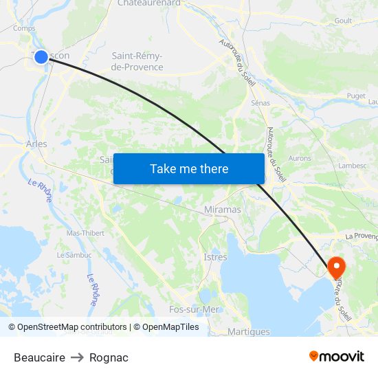 Beaucaire to Rognac map