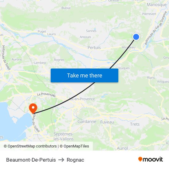 Beaumont-De-Pertuis to Rognac map