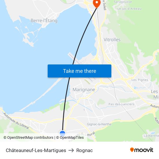 Châteauneuf-Les-Martigues to Rognac map