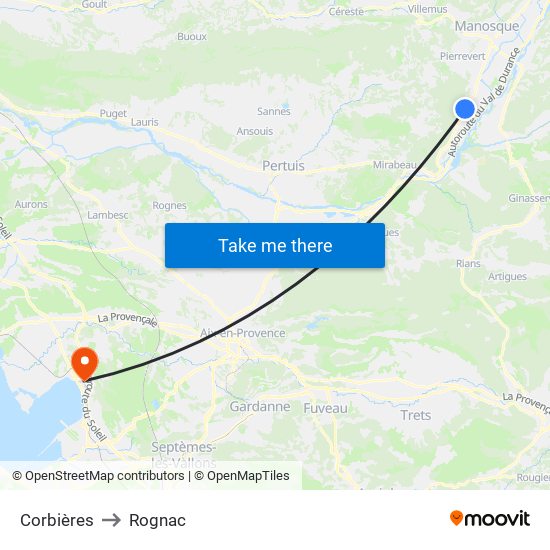 Corbières to Rognac map