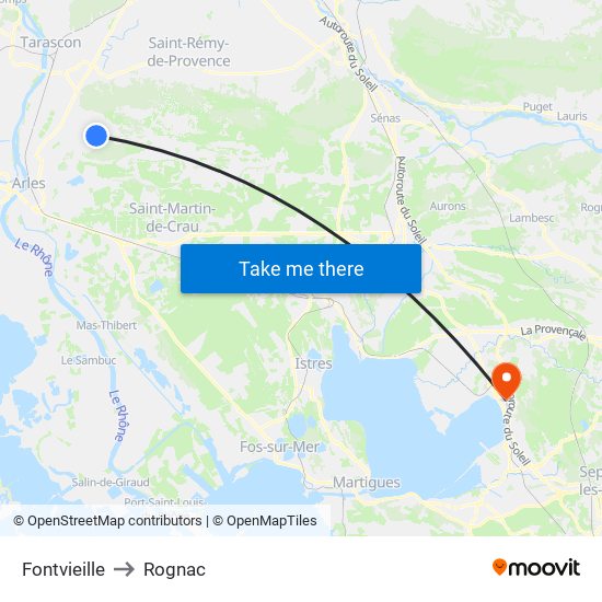 Fontvieille to Rognac map