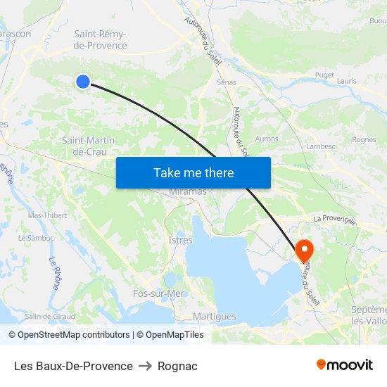 Les Baux-De-Provence to Rognac map