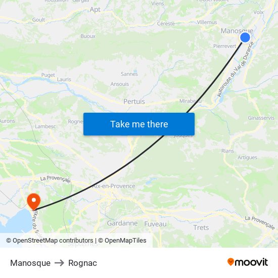 Manosque to Rognac map