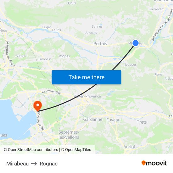 Mirabeau to Rognac map