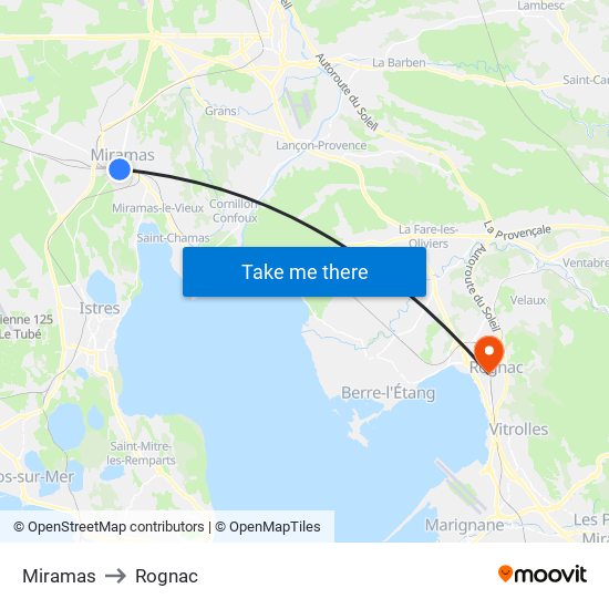Miramas to Rognac map