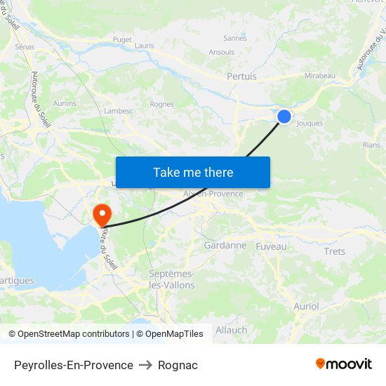 Peyrolles-En-Provence to Rognac map