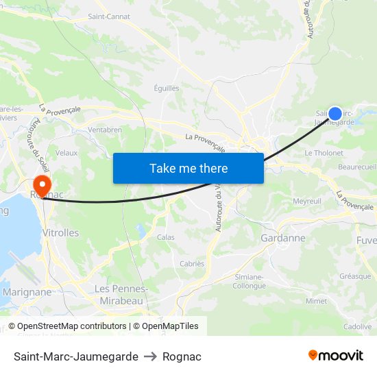 Saint-Marc-Jaumegarde to Rognac map