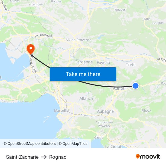 Saint-Zacharie to Rognac map