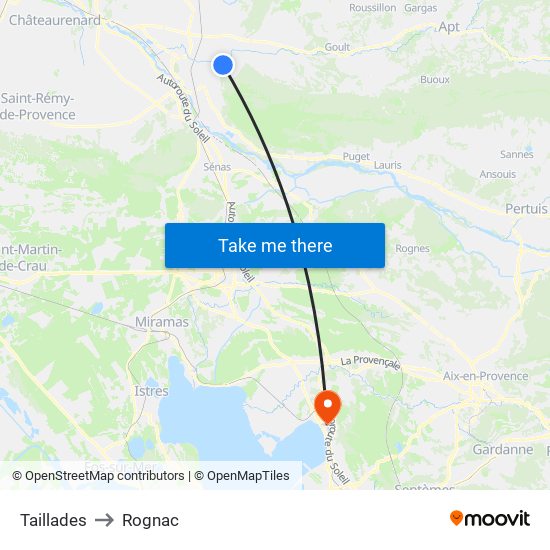 Taillades to Rognac map