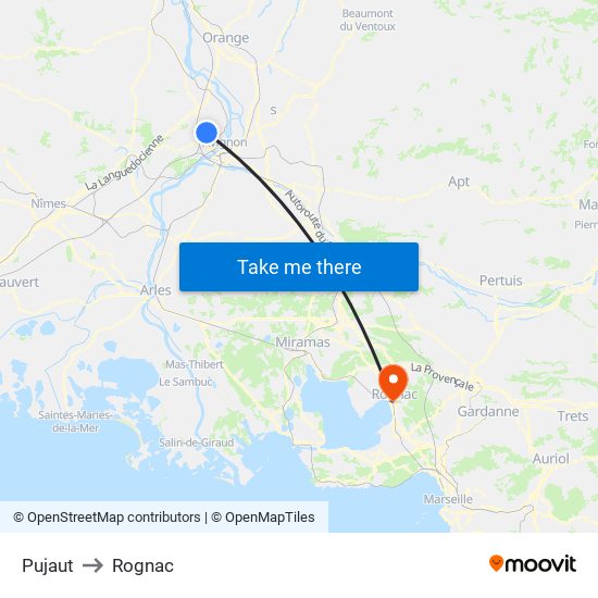 Pujaut to Rognac map