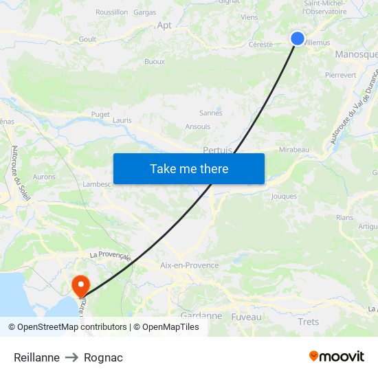 Reillanne to Rognac map