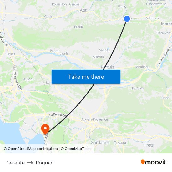 Céreste to Rognac map