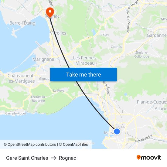 Gare Saint Charles to Rognac map