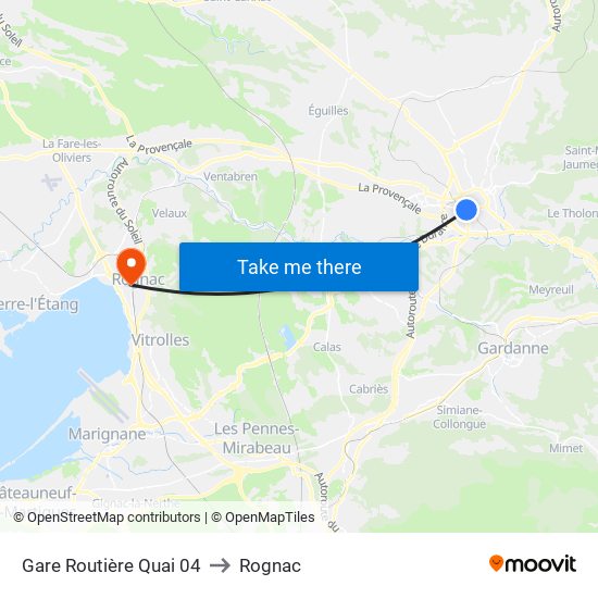 Gare Routière Quai 04 to Rognac map