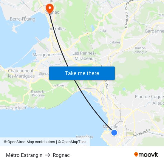 Métro Estrangin to Rognac map