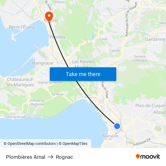 Plombières Arnal to Rognac map