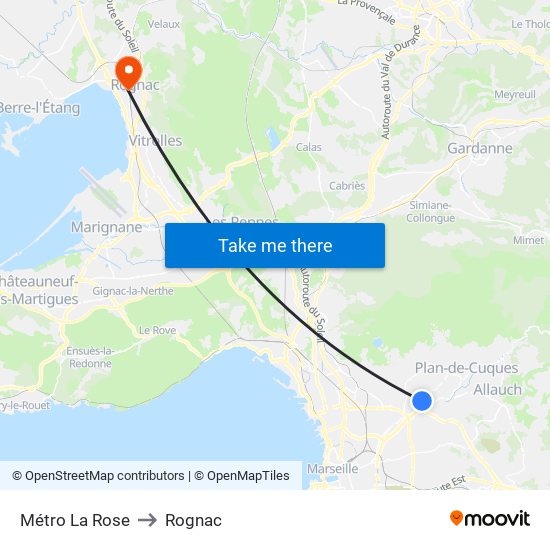 Métro La Rose to Rognac map