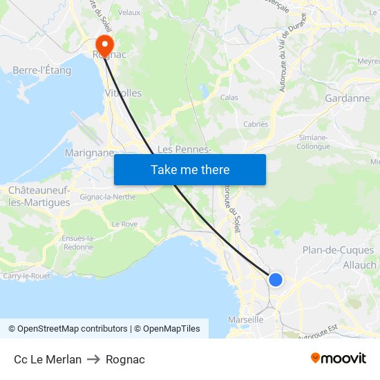 Cc Le Merlan to Rognac map