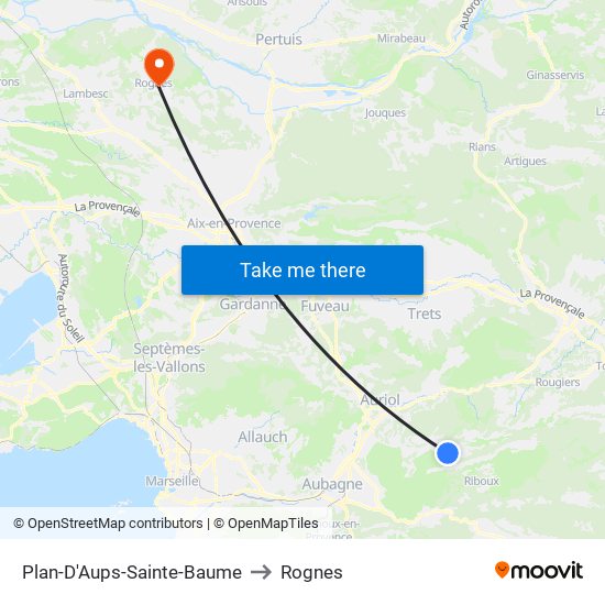 Plan-D'Aups-Sainte-Baume to Rognes map