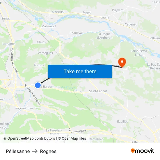Pélissanne to Rognes map