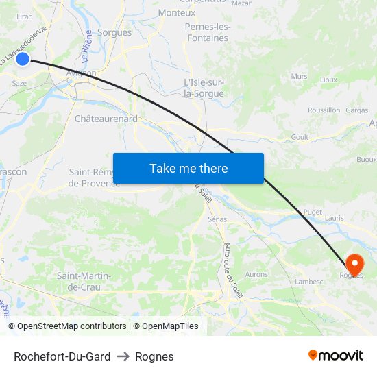 Rochefort-Du-Gard to Rognes map