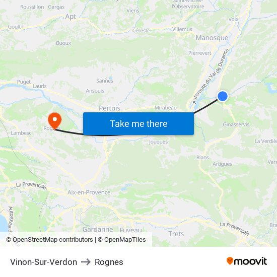 Vinon-Sur-Verdon to Rognes map