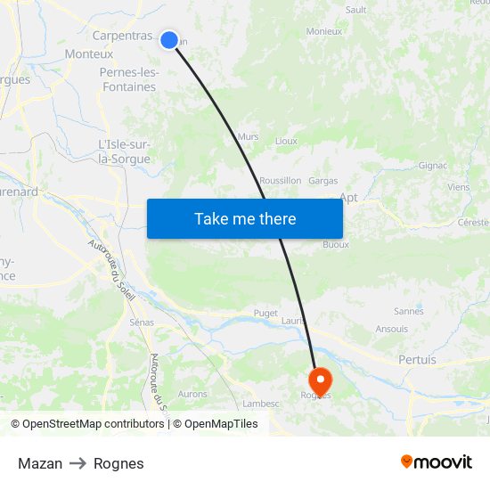 Mazan to Rognes map