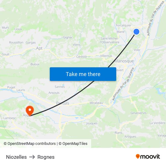 Niozelles to Rognes map