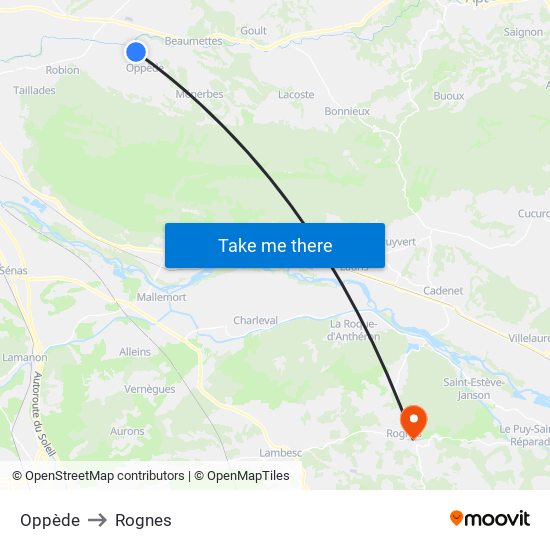 Oppède to Rognes map