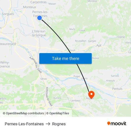 Pernes-Les-Fontaines to Rognes map