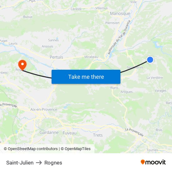 Saint-Julien to Rognes map