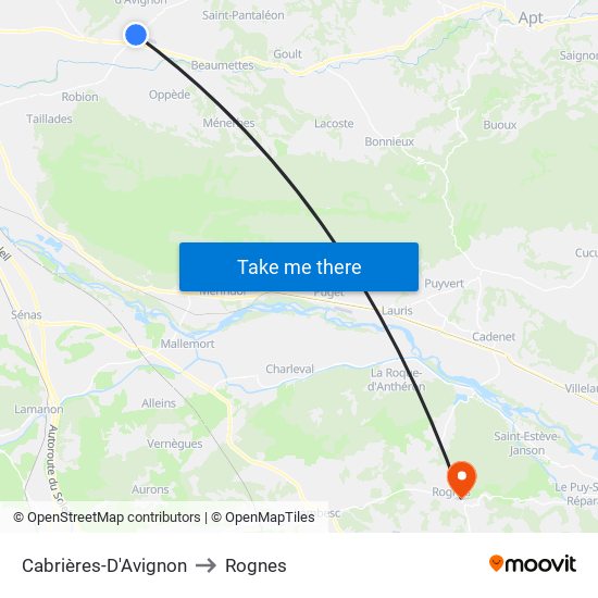 Cabrières-D'Avignon to Rognes map