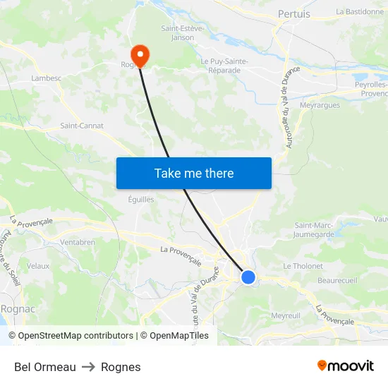 Bel Ormeau to Rognes map