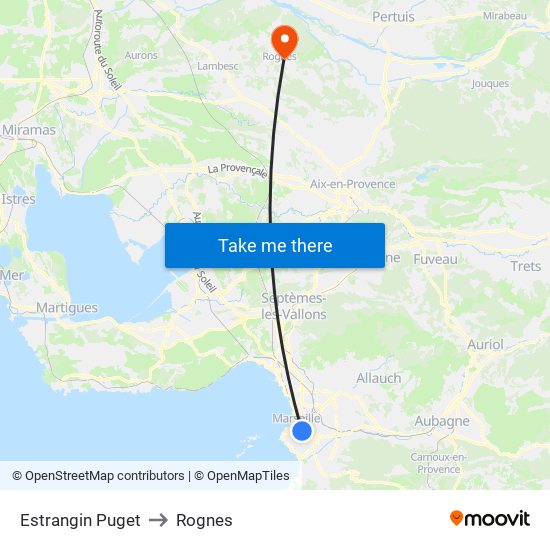 Estrangin Puget to Rognes map