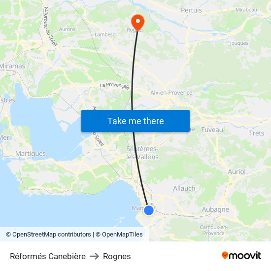 Réformés Canebière to Rognes map