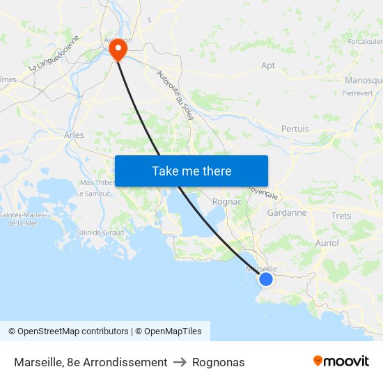 Marseille, 8e Arrondissement to Rognonas map