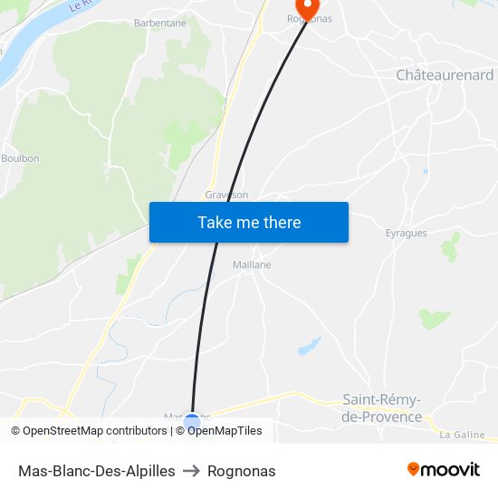 Mas-Blanc-Des-Alpilles to Rognonas map