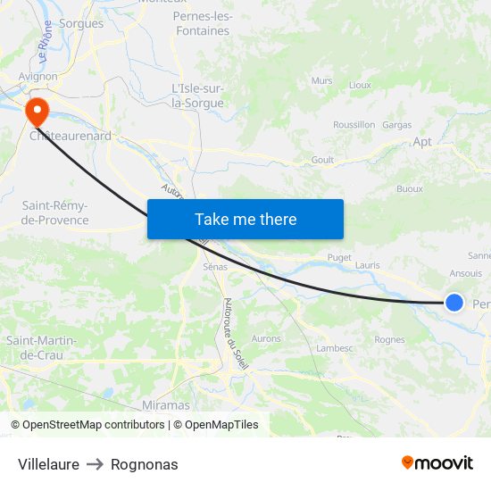 Villelaure to Rognonas map