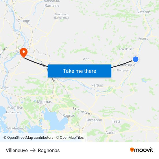 Villeneuve to Rognonas map