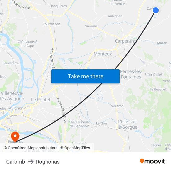 Caromb to Rognonas map