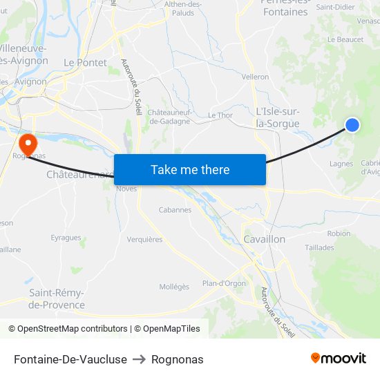 Fontaine-De-Vaucluse to Rognonas map