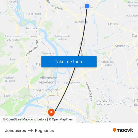 Jonquières to Rognonas map