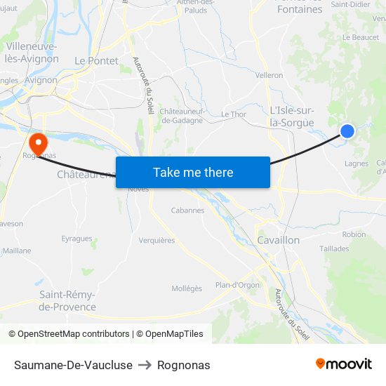 Saumane-De-Vaucluse to Rognonas map
