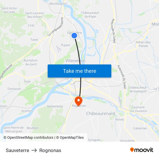 Sauveterre to Rognonas map