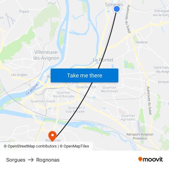 Sorgues to Rognonas map