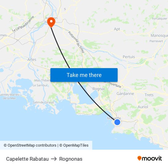 Capelette Rabatau to Rognonas map