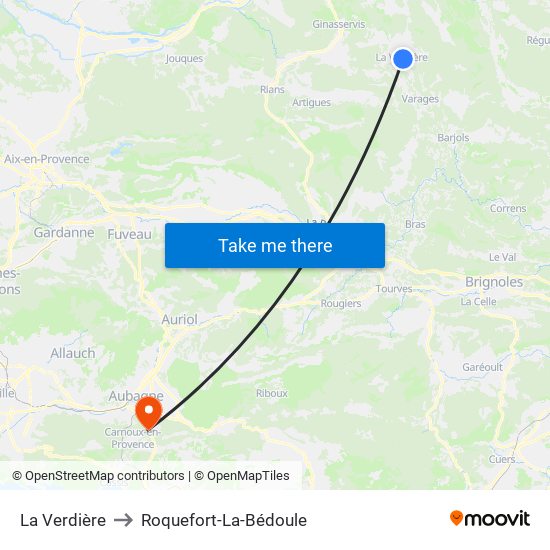 La Verdière to Roquefort-La-Bédoule map