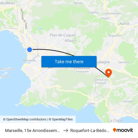 Marseille, 15e Arrondissement to Roquefort-La-Bédoule map