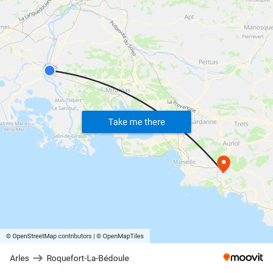 Arles to Roquefort-La-Bédoule map