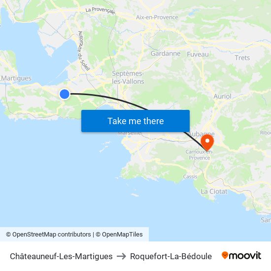 Châteauneuf-Les-Martigues to Roquefort-La-Bédoule map